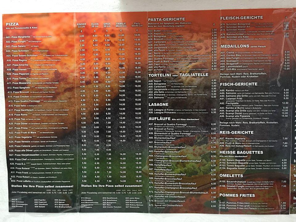 Speisekarte von La Bella Annaberg pizza, AnnabergBuchholz