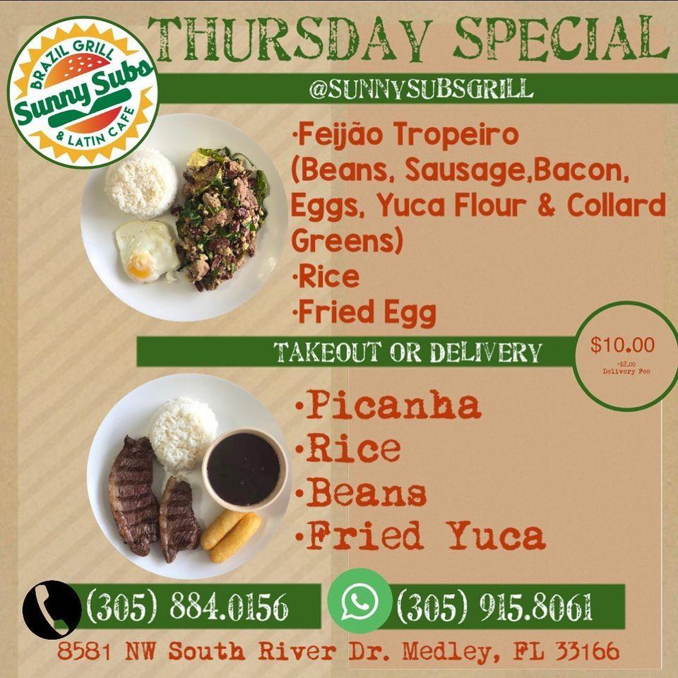 Menu at Sunny Subs restaurant, Medley, NW South River Dr
