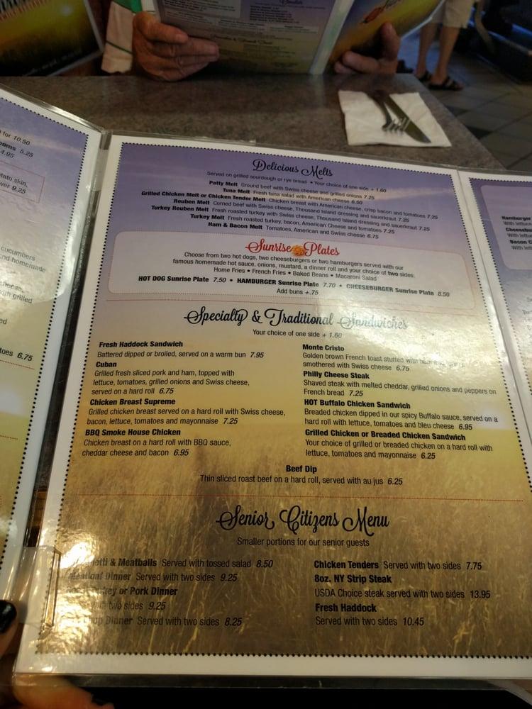 Menu at Sunrise Restaurant, Dansville