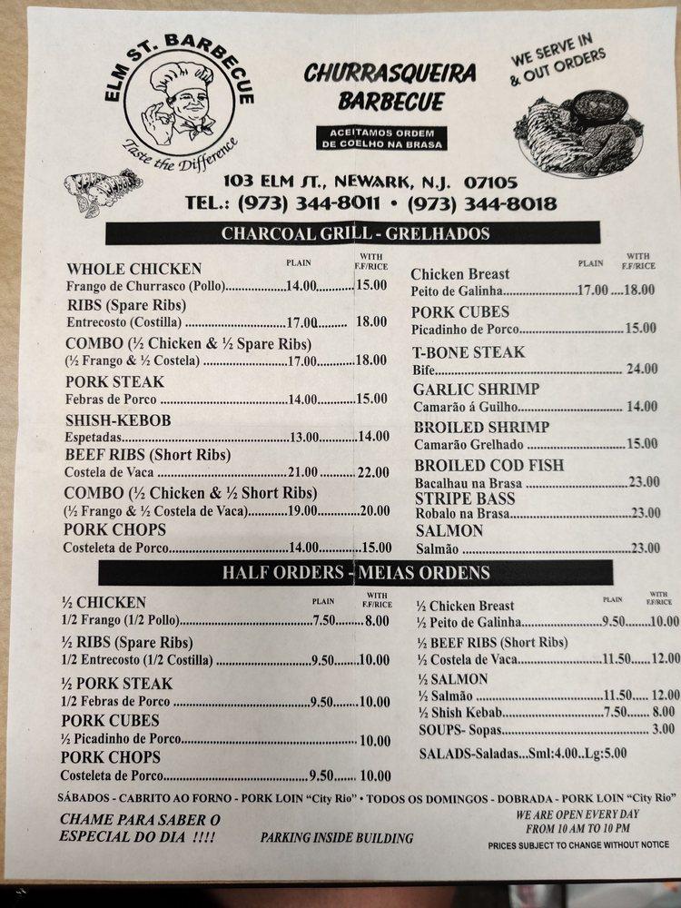 Menu at Elm Street Barbecue, Newark