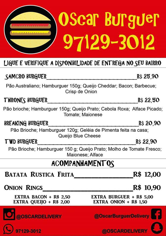 Carta del restaurante OSCAR Burger, Osasco