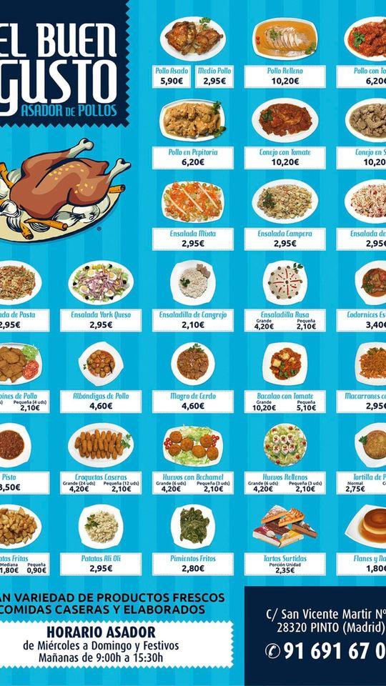 Carta del restaurante Asador del pollos " El Buen Gusto ", Pinto