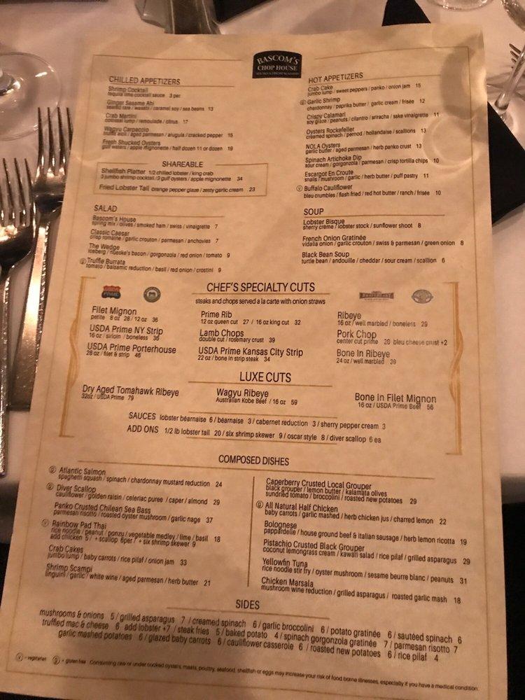 Menu at Chop House steakhouse, Clearwater, Ulmerton Rd
