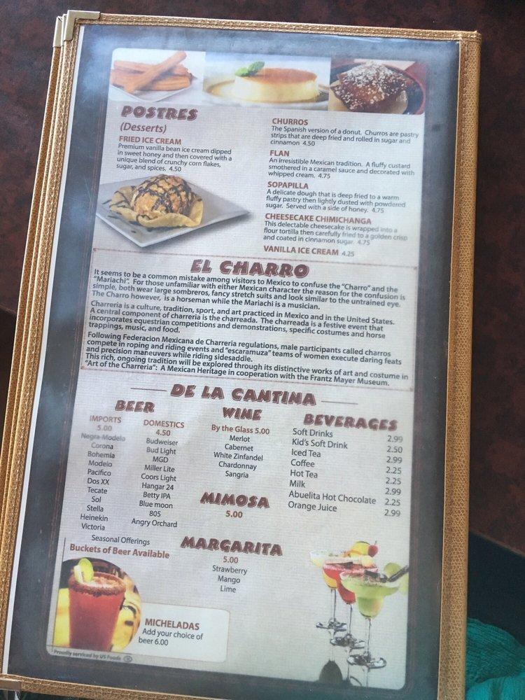 Menu At El Charro Authentic Mexican Restaurant Cherry Valley