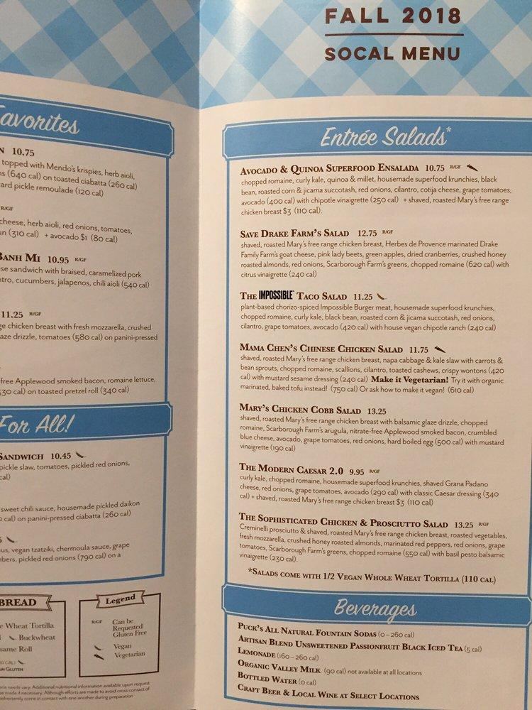 Menu at Mendocino Farms restaurant, Pasadena