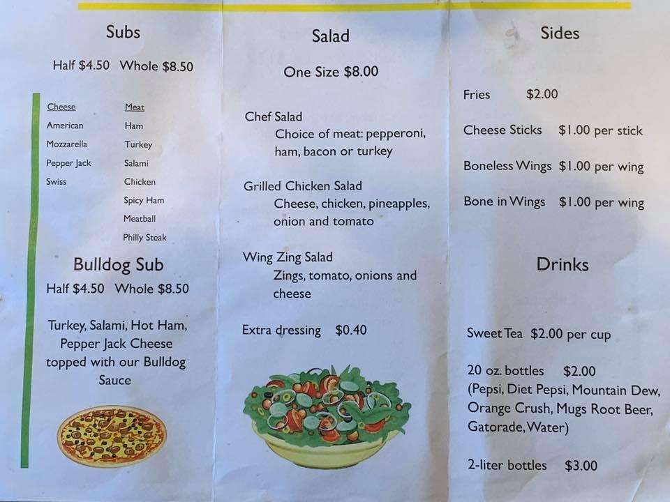 Menu at Bulldog Station restaurant, West Union