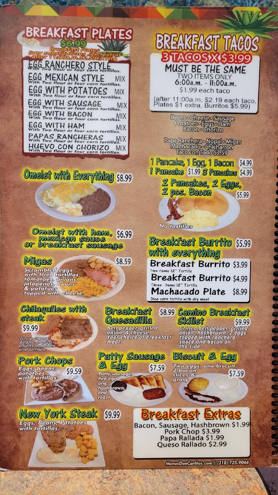 Tres Magueyes Menu