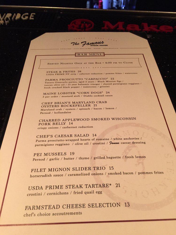 Menu at Famous Steak House steakhouse, Colorado Springs
