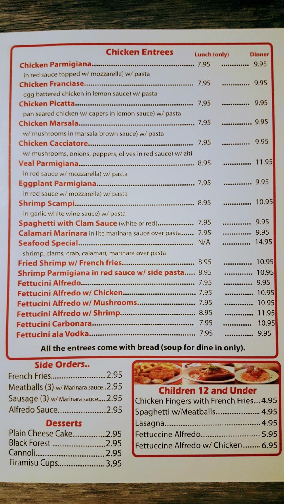 Menu at Paisano's Italian Restaurant, Benbrook