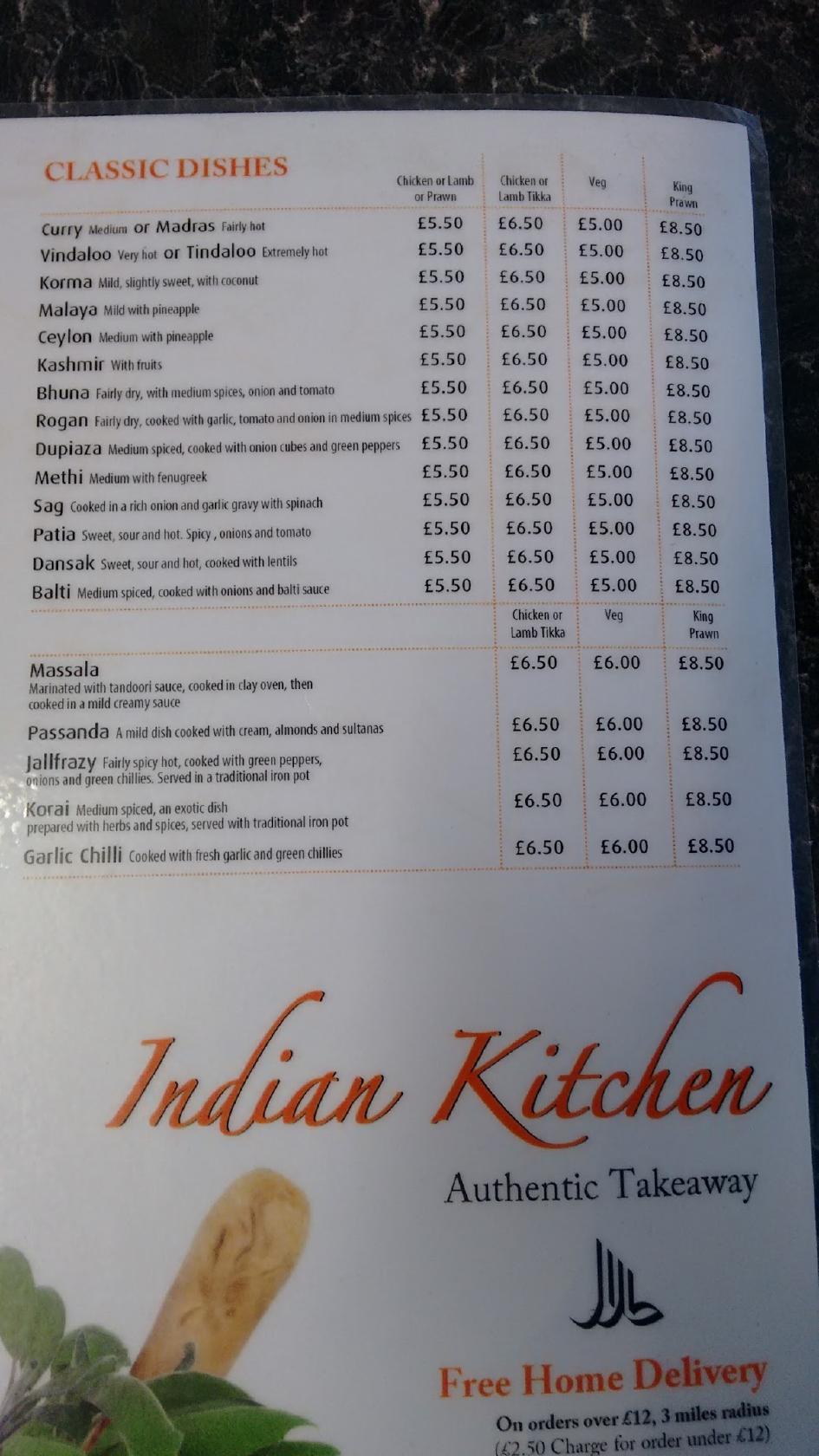 Menu at Indian Kitchen restaurant, Portsmouth