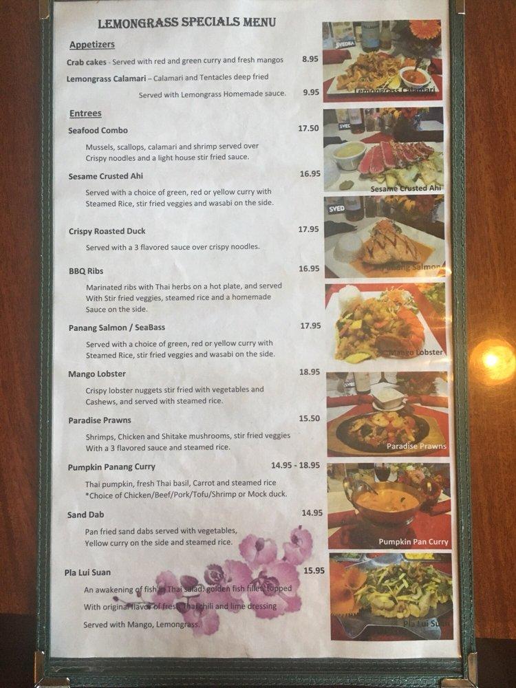 Menu at Lemongrass Seafood Bar & Grill Thai Cuisine, Moss Landing