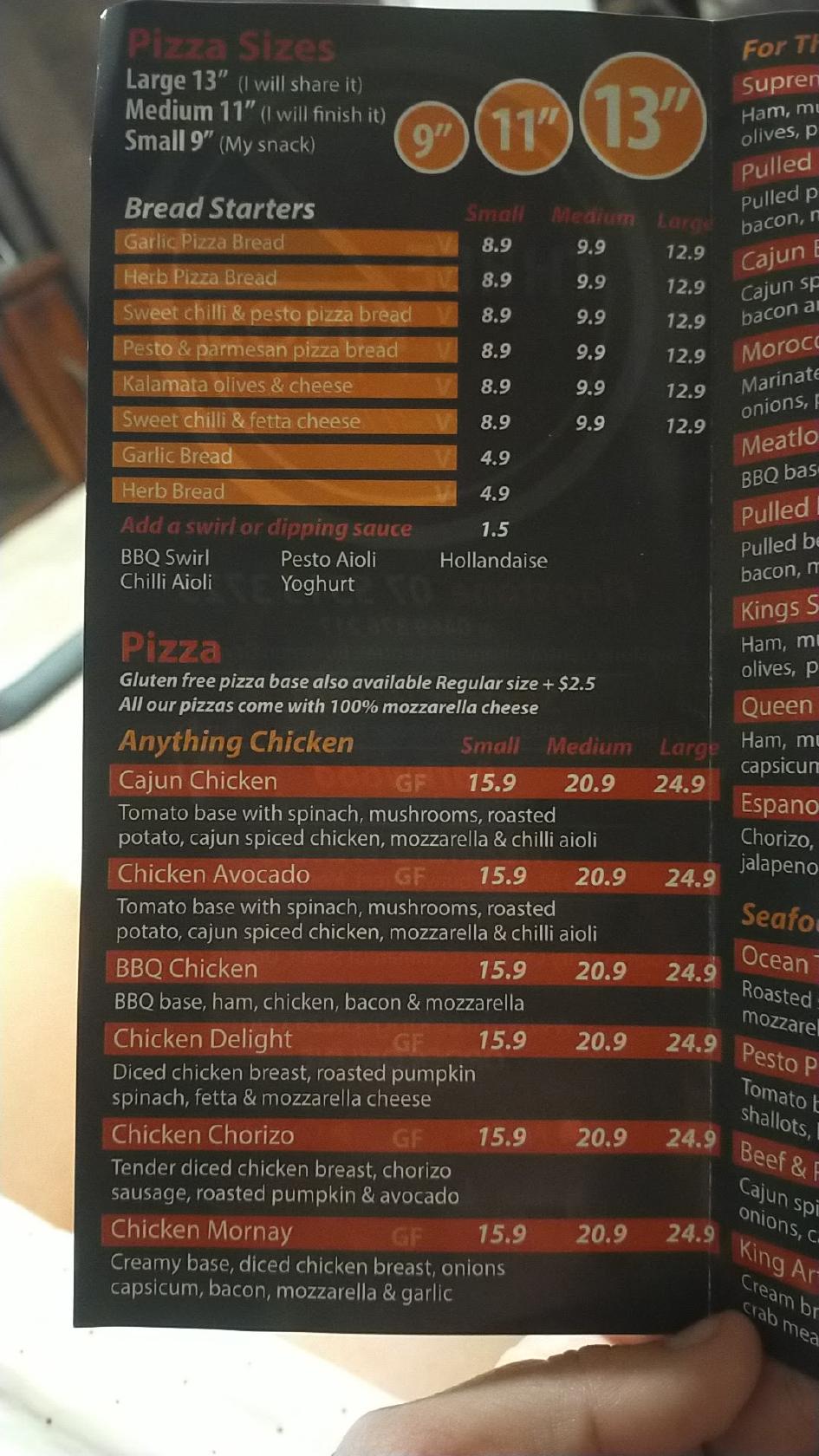Menu at Three Kings Pizza Flagstone restaurant, Jimboomba