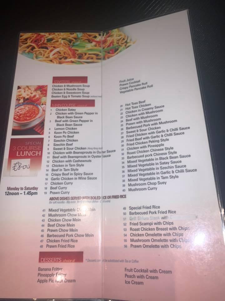 Menu at Chimes restaurant, Alexandria