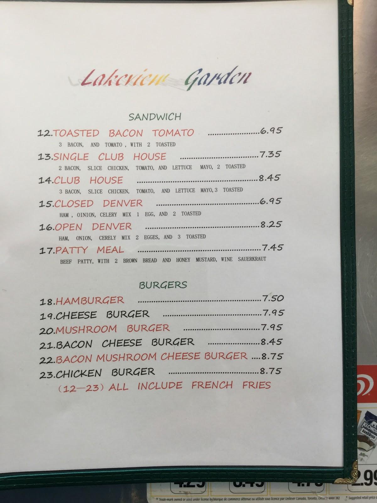 Menu at Lakeview Garden Restaurant, Saint Laurent