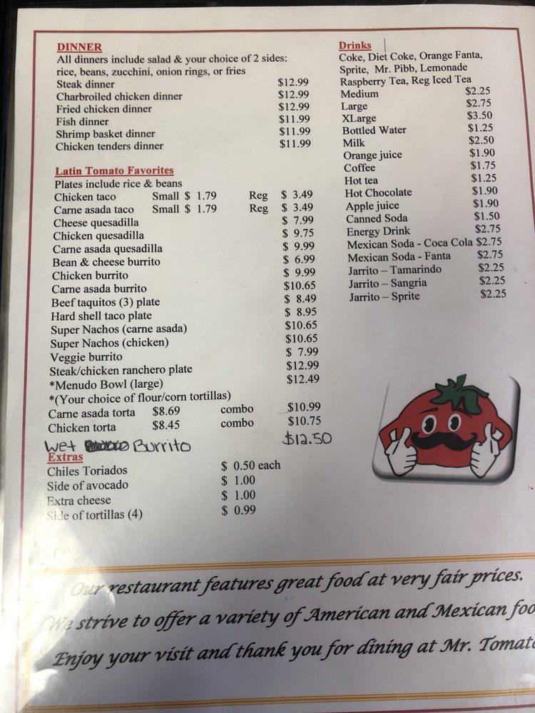 Menu at Mr. Tomato restaurant, California City
