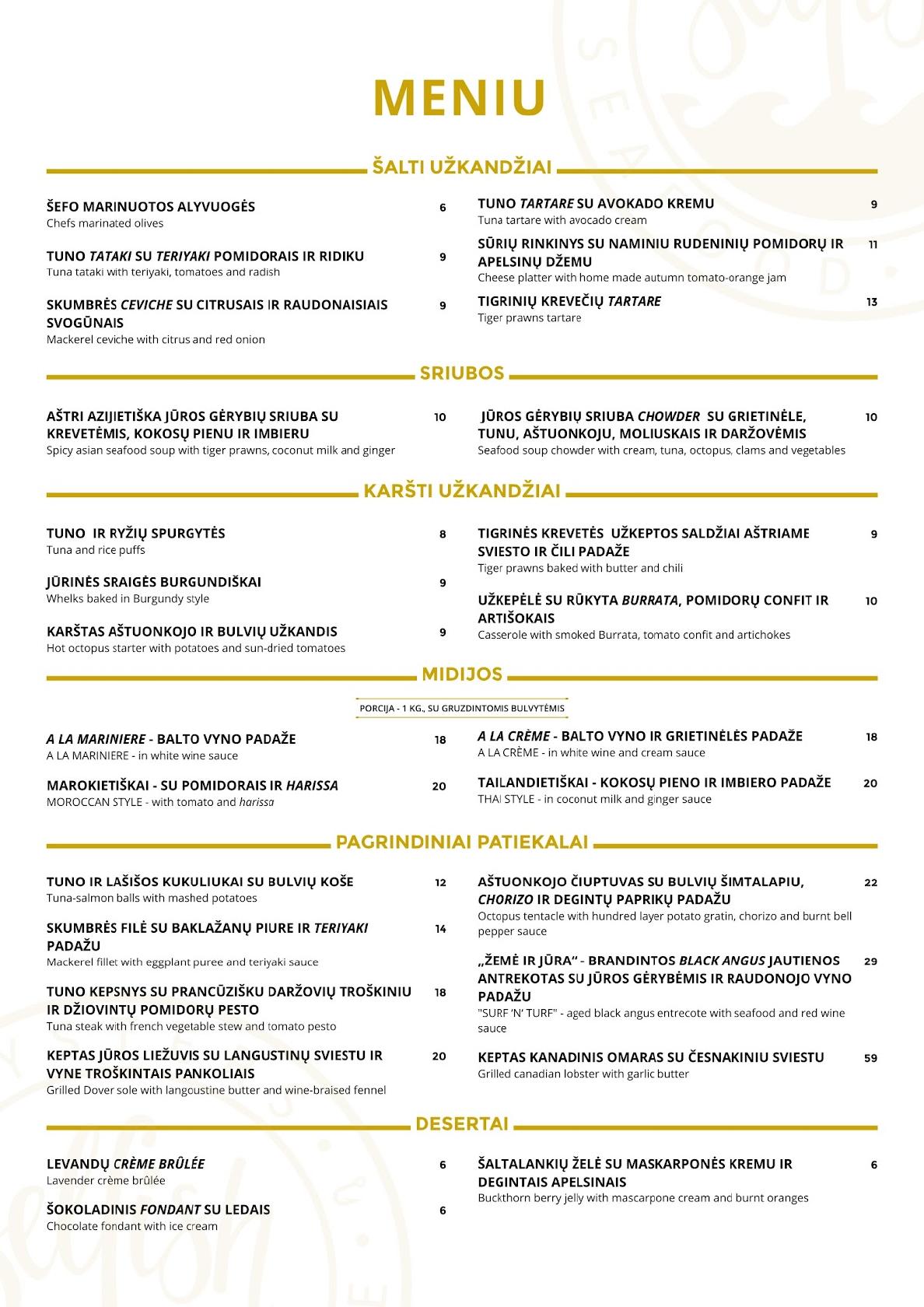 Menu at Selfish Bistro Vilnius restaurant, Vilnius