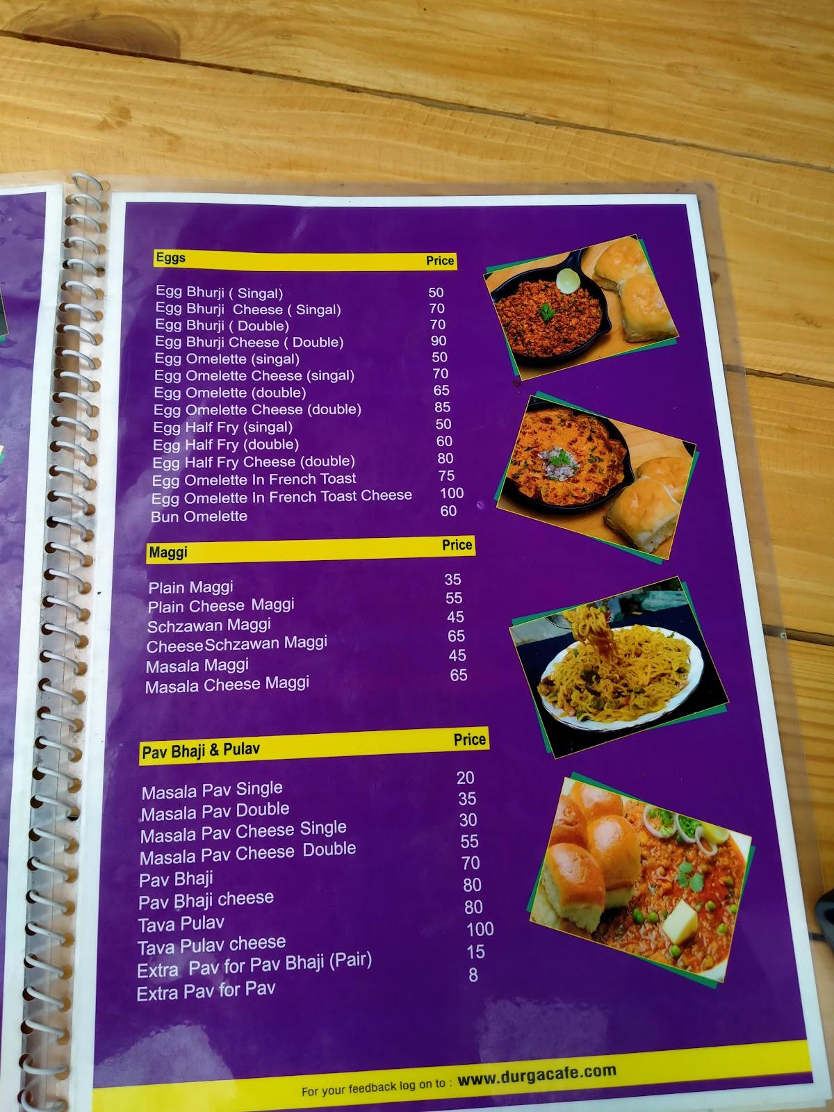 Menu At Cafe Durga Satara