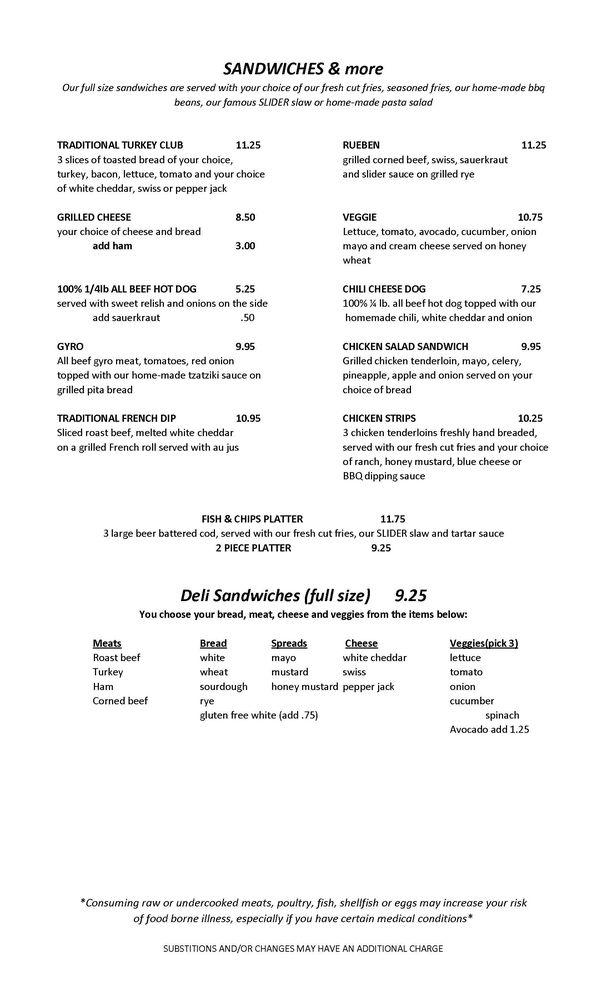 Menu at The Slider Cafe, La Conner