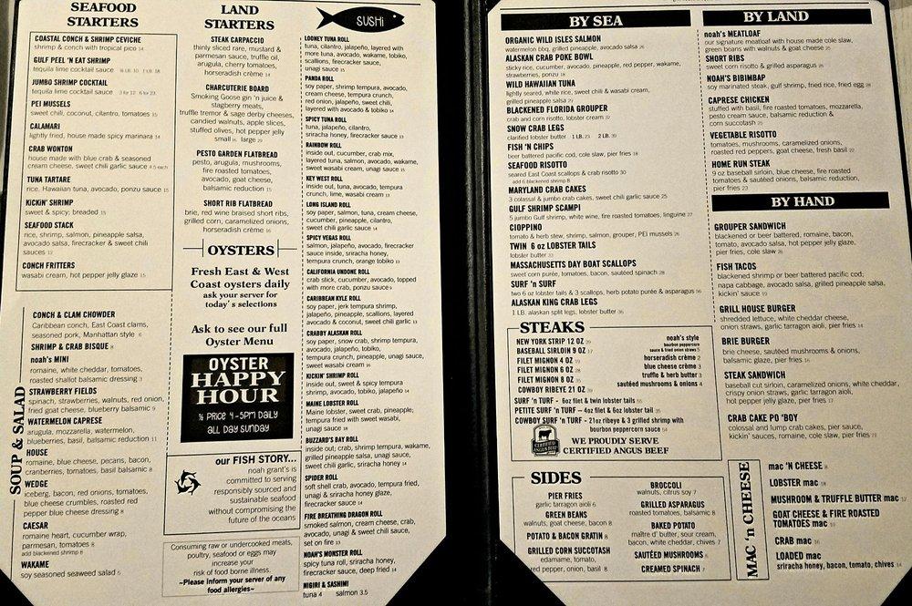 Menu at noah grant's grill house & oyster bar, Zionsville