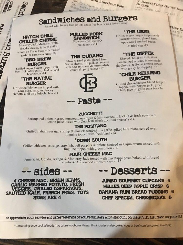 Menu at Old Ellsworth Brewing Company restaurant, Queen Creek