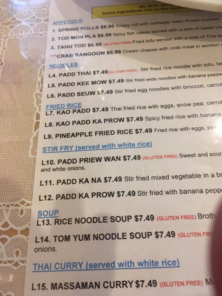 Menu at Thai Papaya Restaurant, Indianapolis, W 96th St Suite 1000