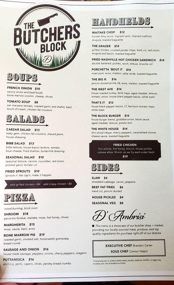 Menu at The Butchers Block pizzeria, Long Branch