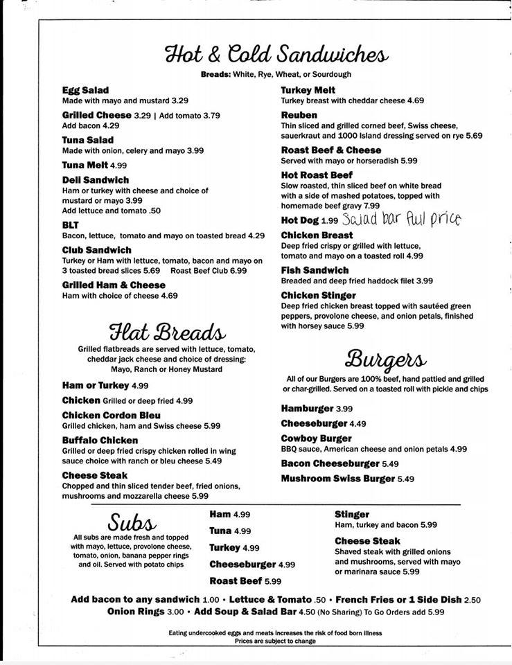 Menu at The Corner Cafe, Ulysses, 501 N Main St