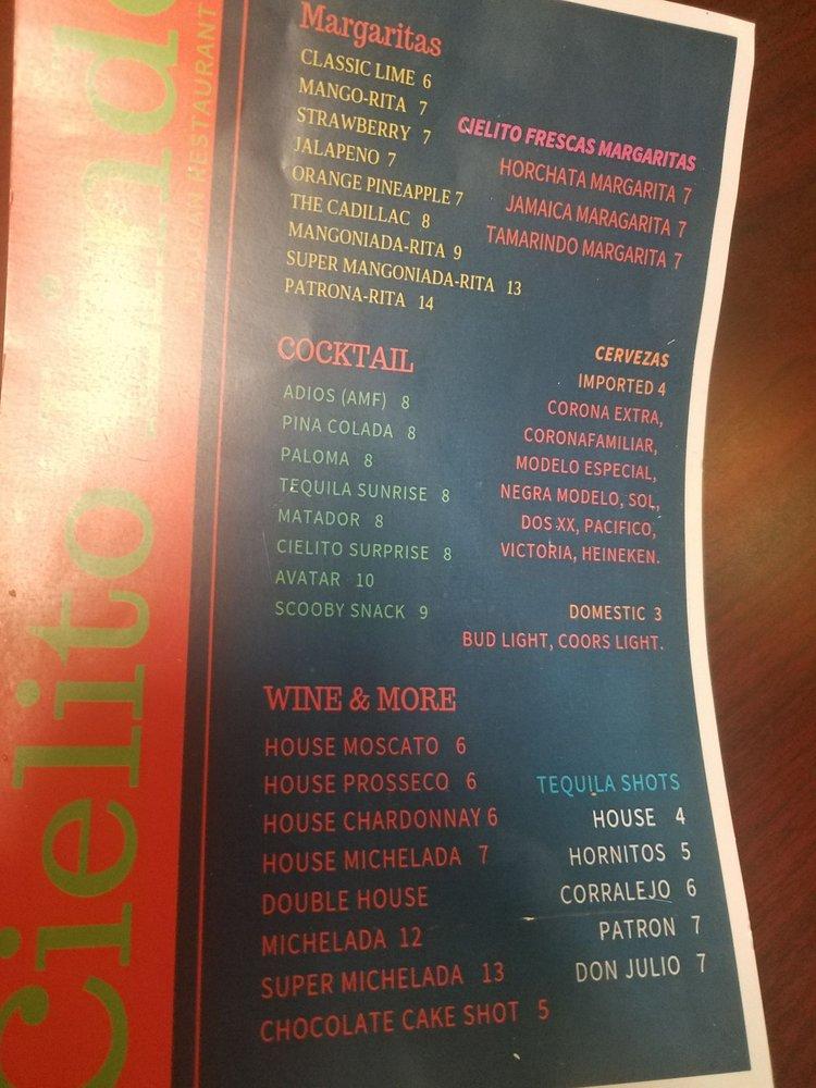 Menu at Cielito Lindo Taqueria restaurant, Reno, Kings Row