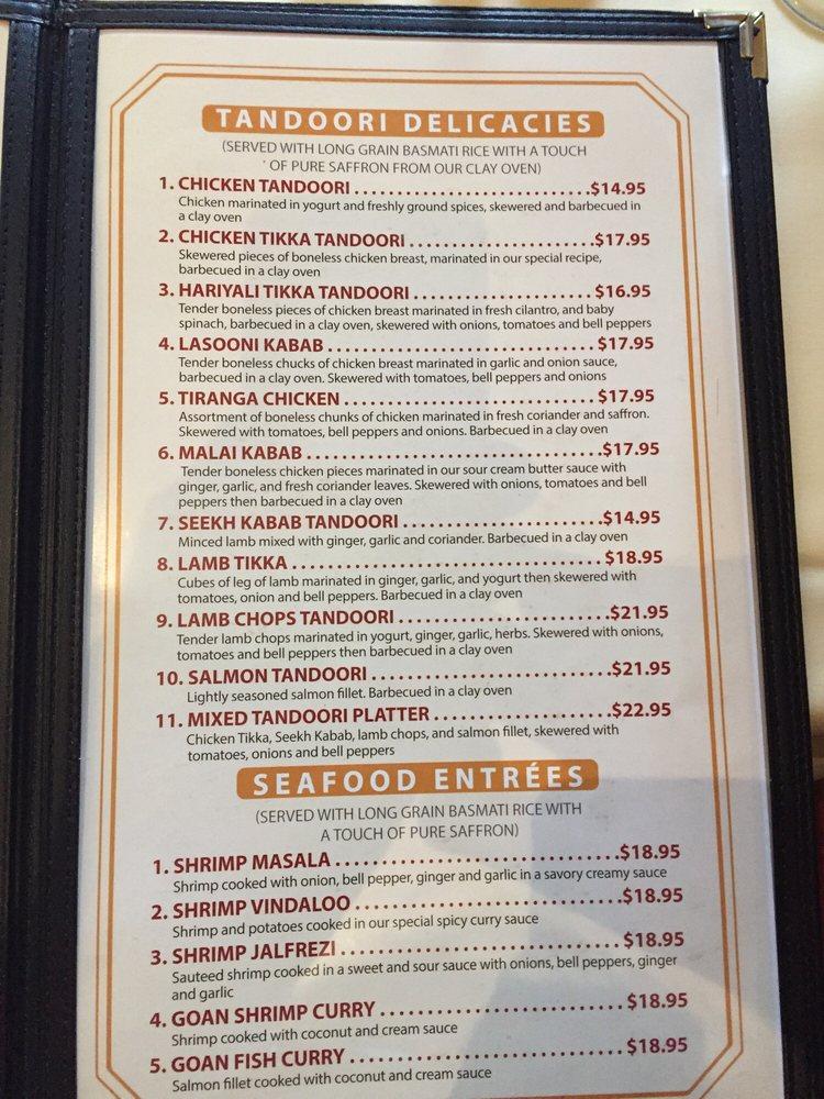Menu at Kadhai restaurant, Bethesda