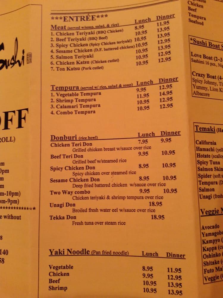 Menu at Crazy Sushi restaurant, Elk Grove, Laguna Blvd