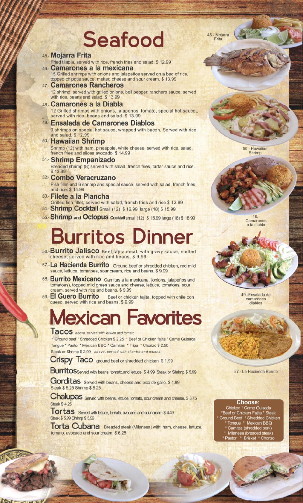 Menu at La Hacienda Mexican Grill restaurant, Gatesville