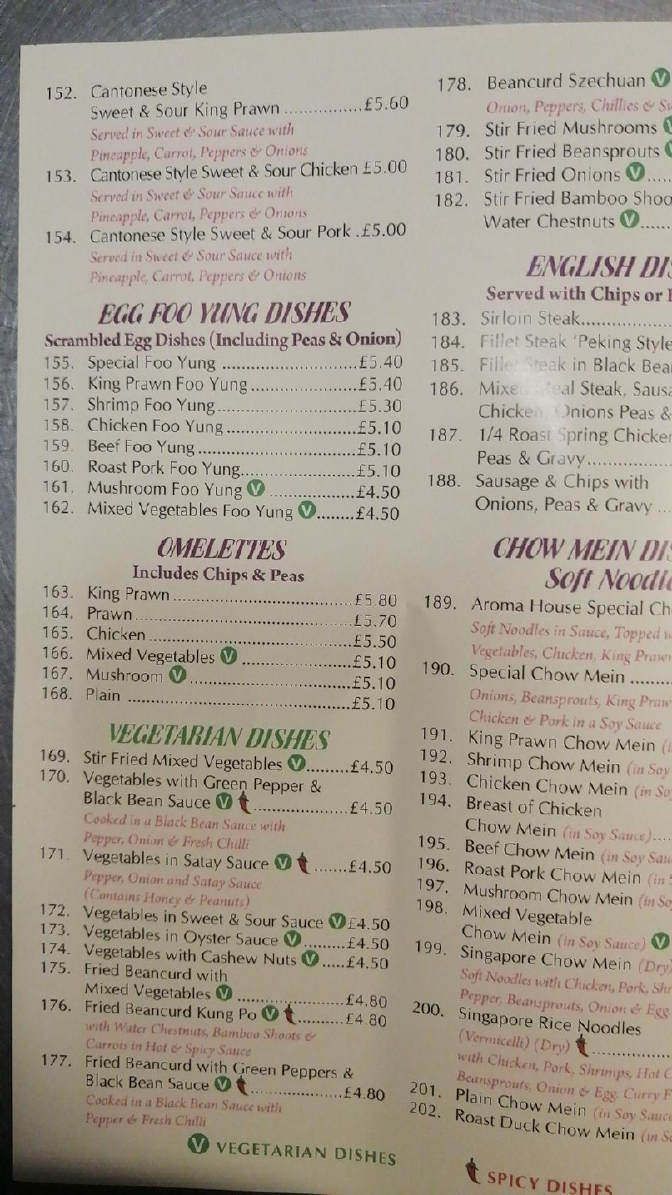 Menu at Aroma fast food, Doncaster