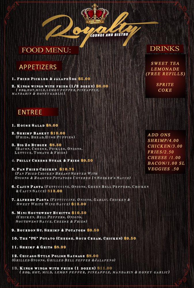Menu at Royalty Lounge & Bistro pub & bar, Port Gibson