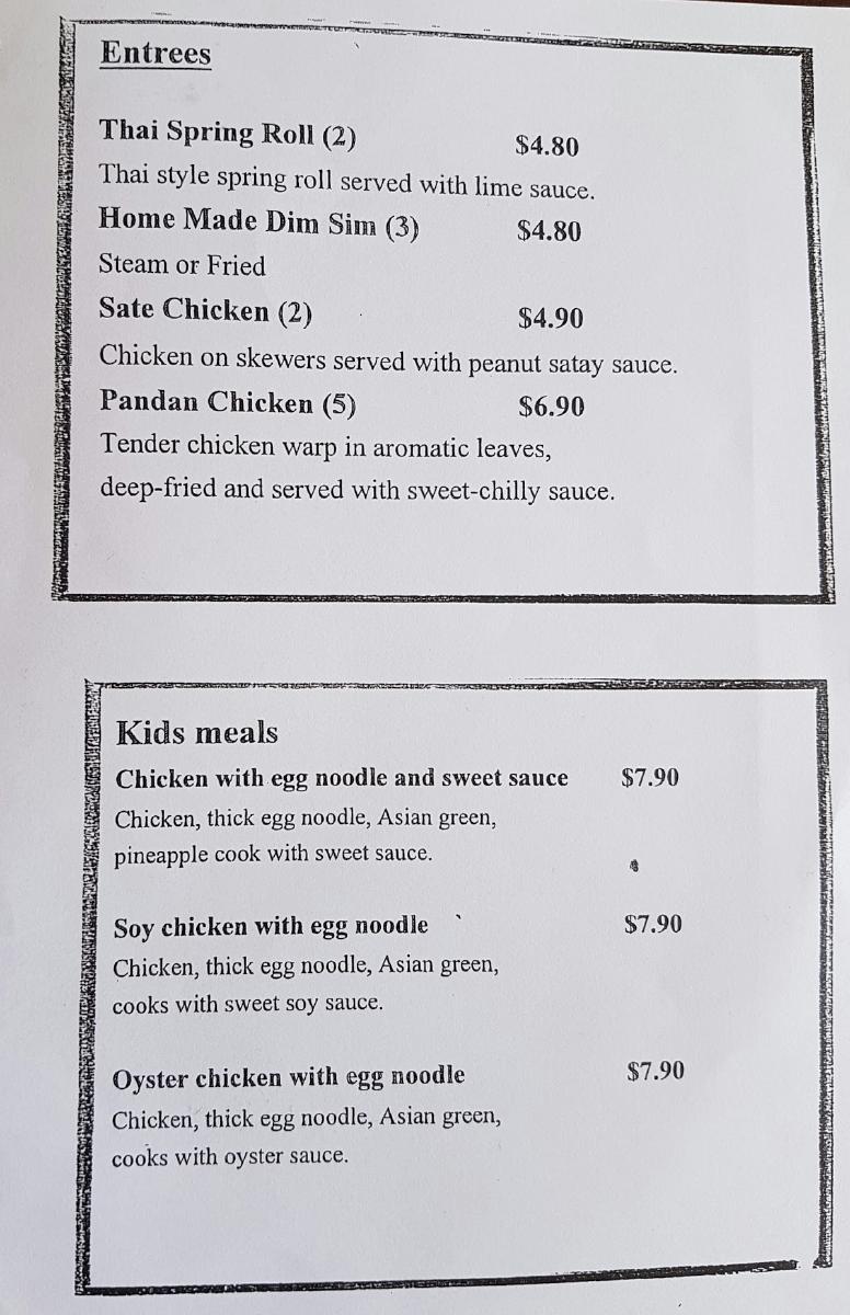 Menu at Noodle House restaurant, Ridgehaven