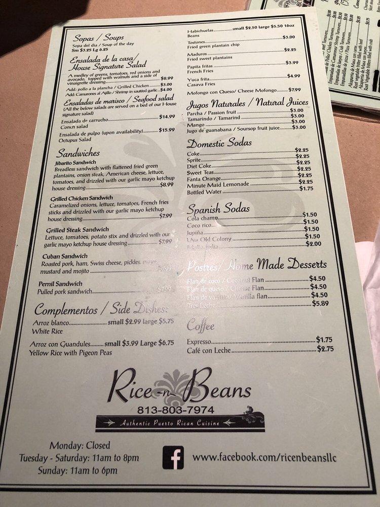 Menu at Rice N Beans restaurant, Wesley Chapel South, Wesley Chapel Blvd