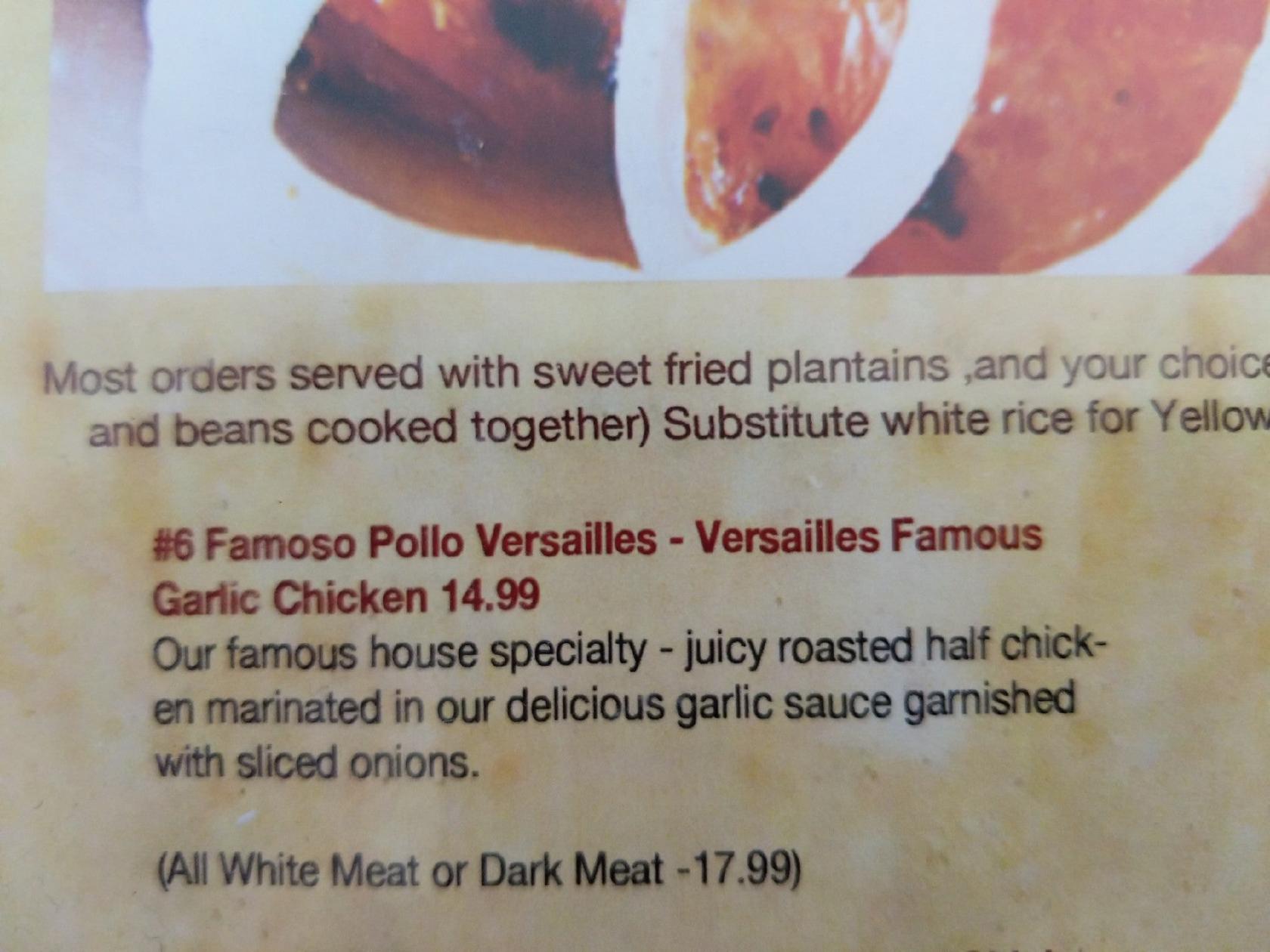 Menu at Versailles Cuban Restaurant, Los Angeles, S La Cienega Blvd