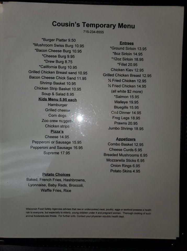 Menu at Hanson's Hideaway pub & bar, Haugen