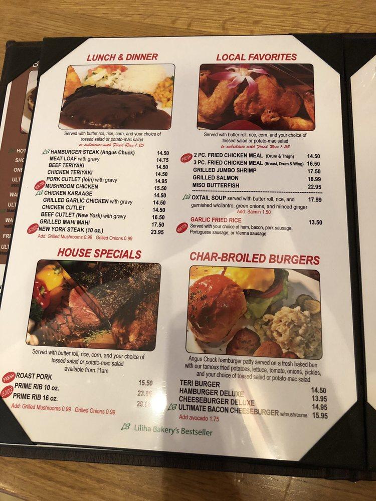 Menu at Liliha Bakery, Honolulu, 1450 Ala Moana Blvd