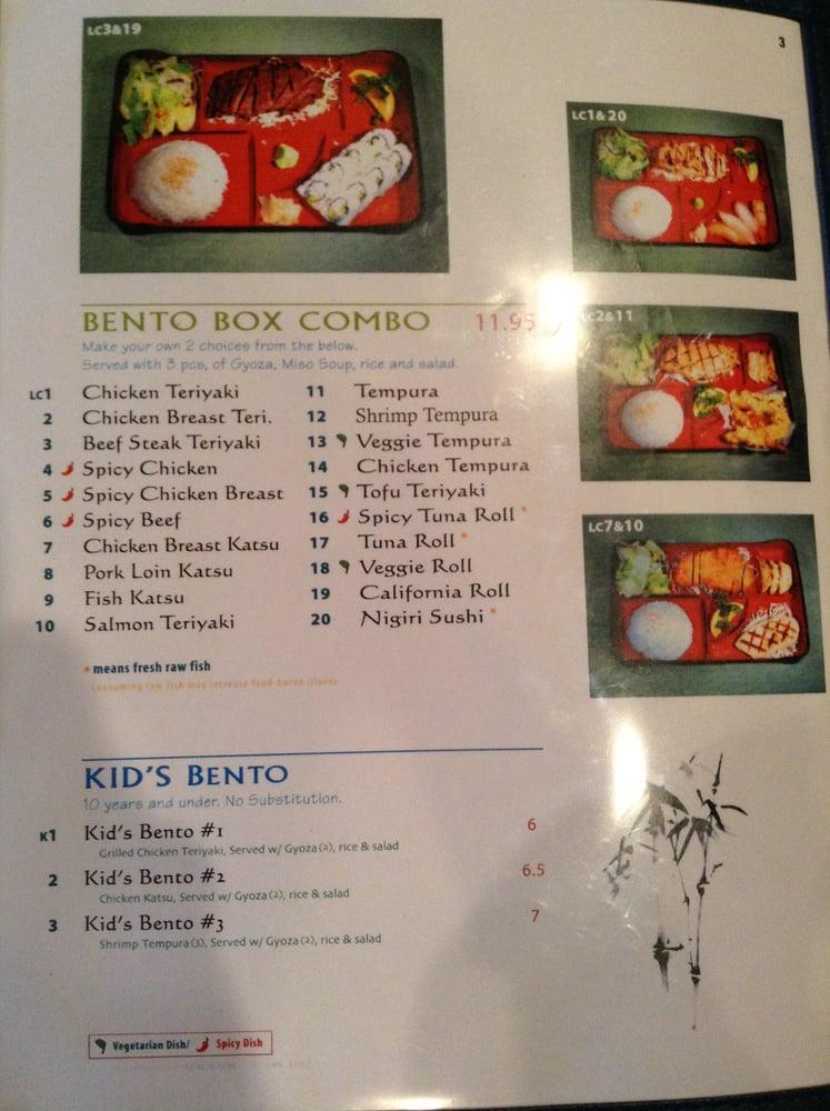Menu at The Bento Box restaurant, Redmond