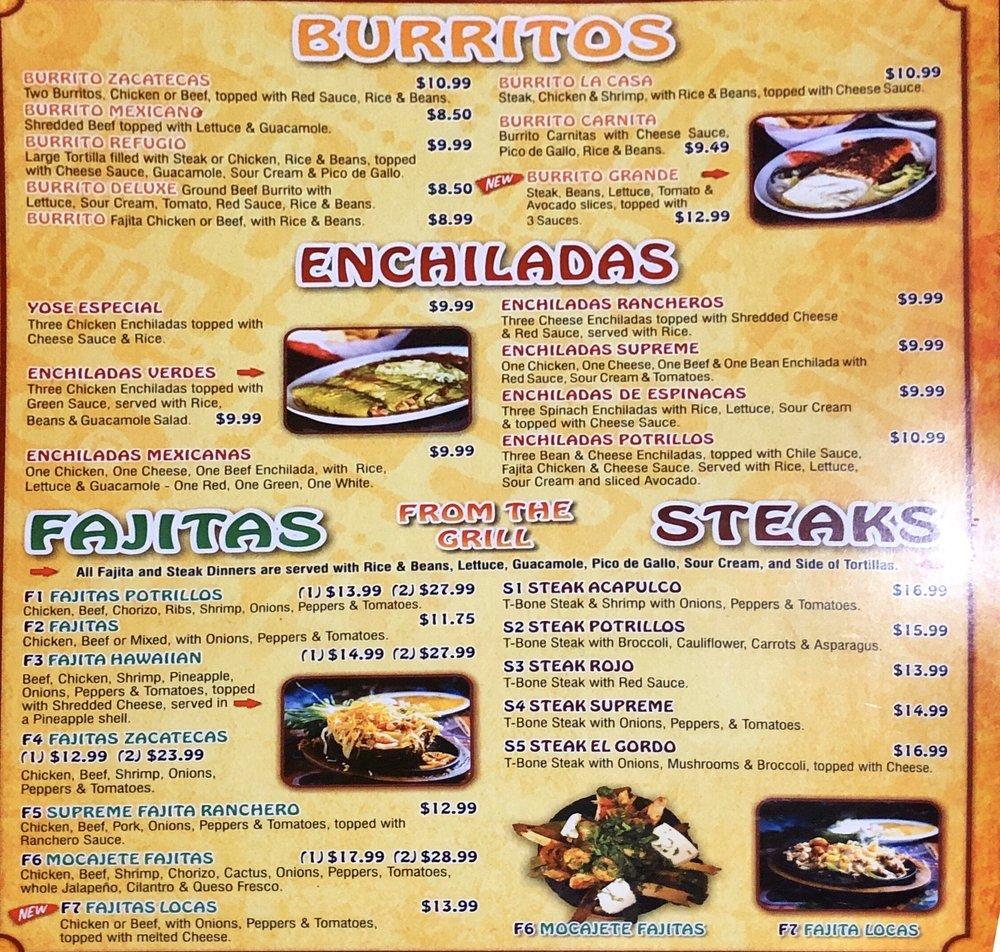 Menu at Potrillos Mexican Restaurant, Ada