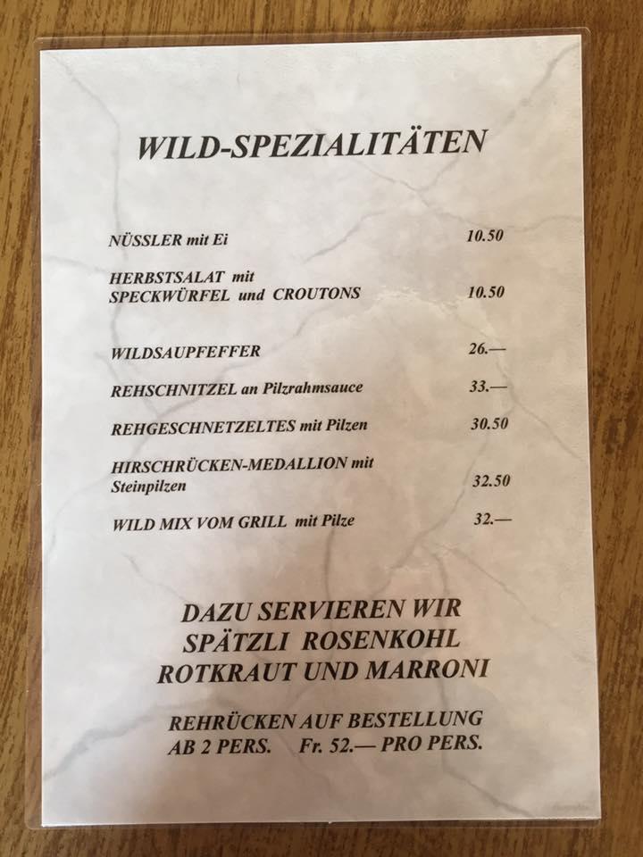 Menu di Restaurant Pflug Unterramsern 