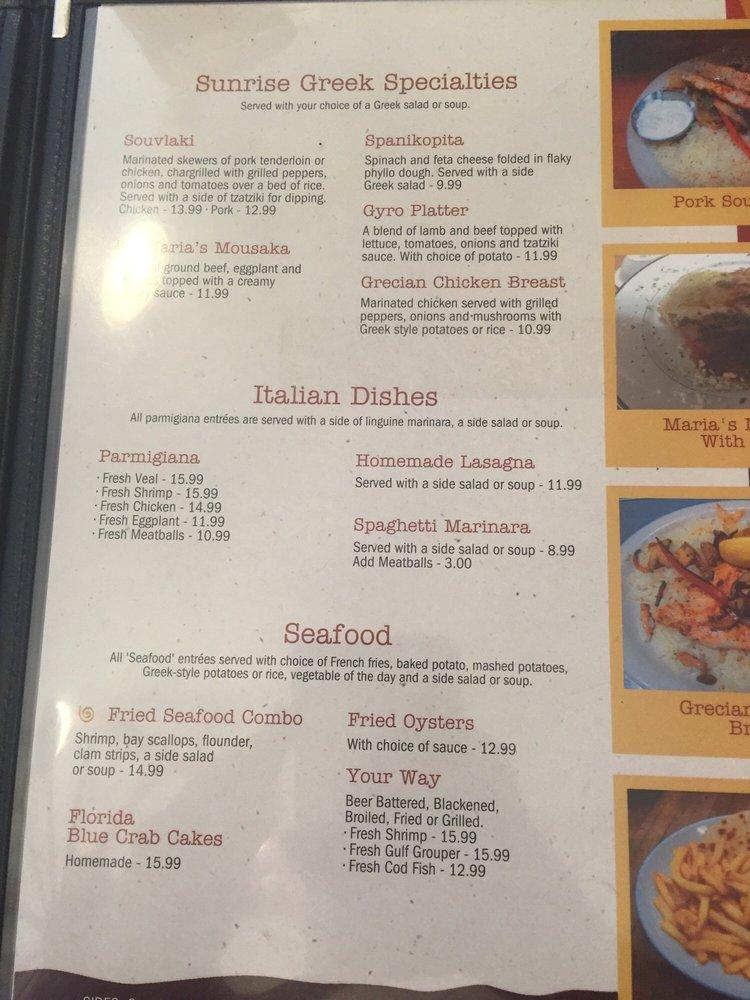 Menu at Sunrise Diner restaurant, Cocoa Beach