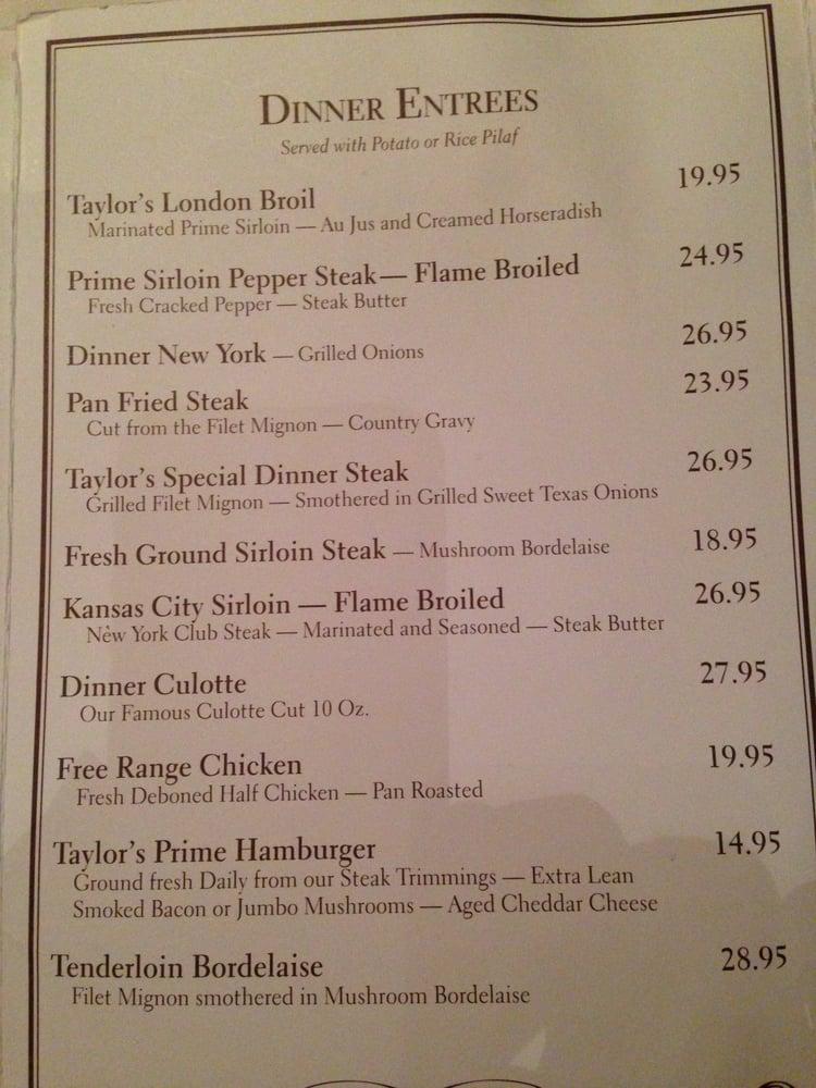 Menu at Taylor's Steak House steakhouse, Los Angeles