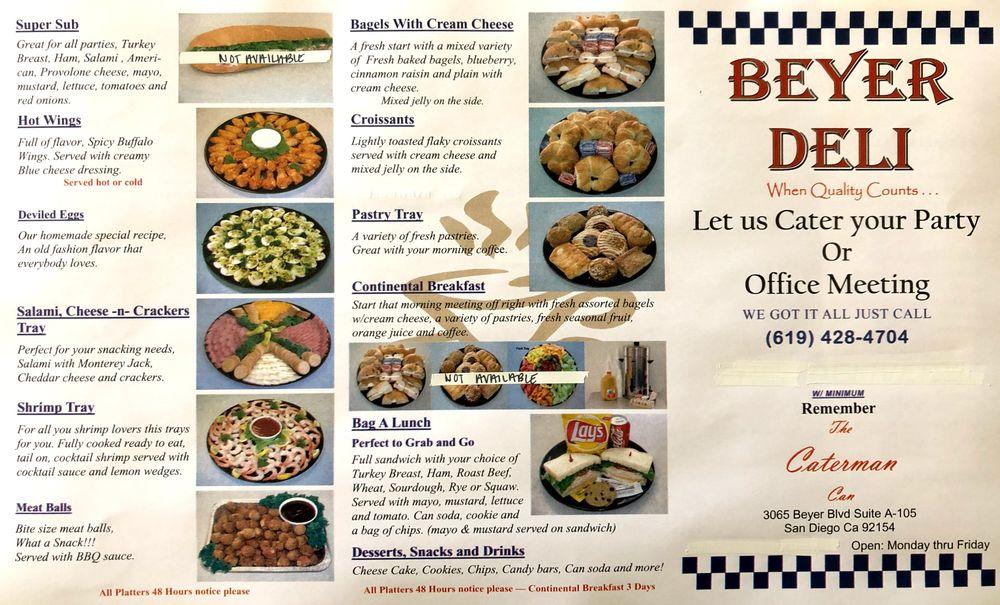 Menu at Beyer Deli restaurant, San Diego