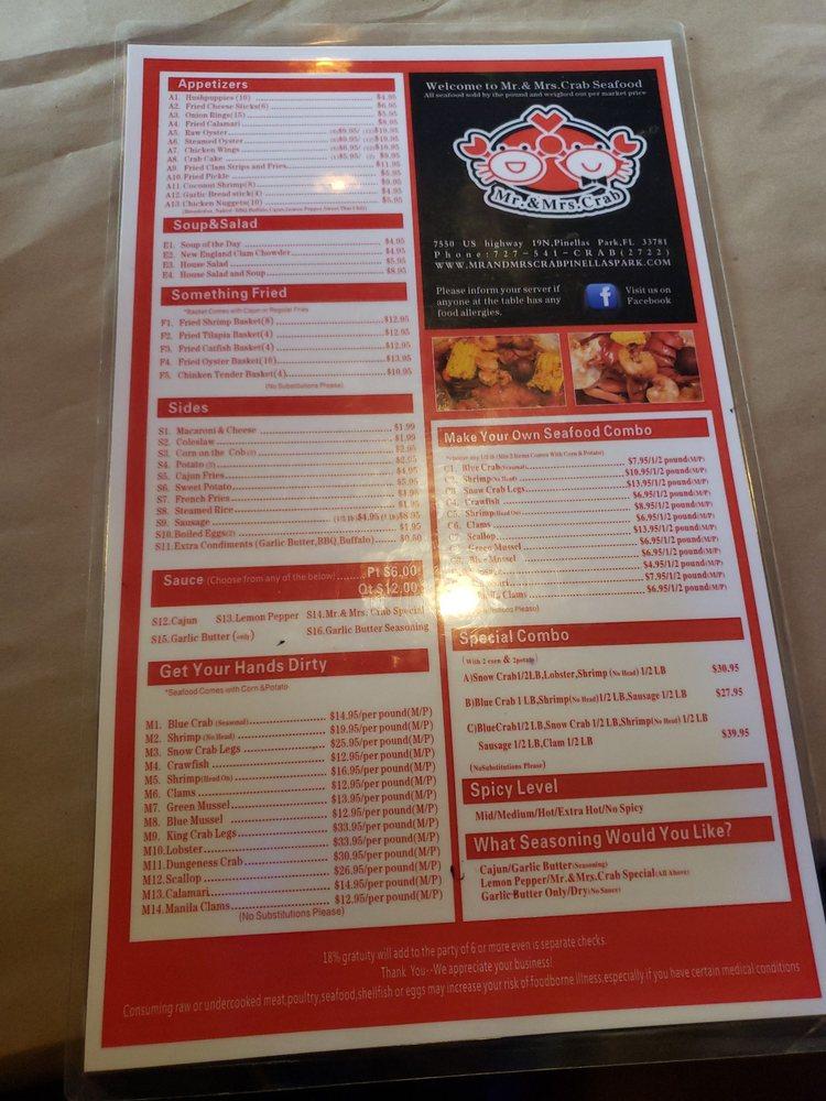 Menu at Mr. & Mrs. Crab - Pinellas Park pub & bar, Pinellas Park