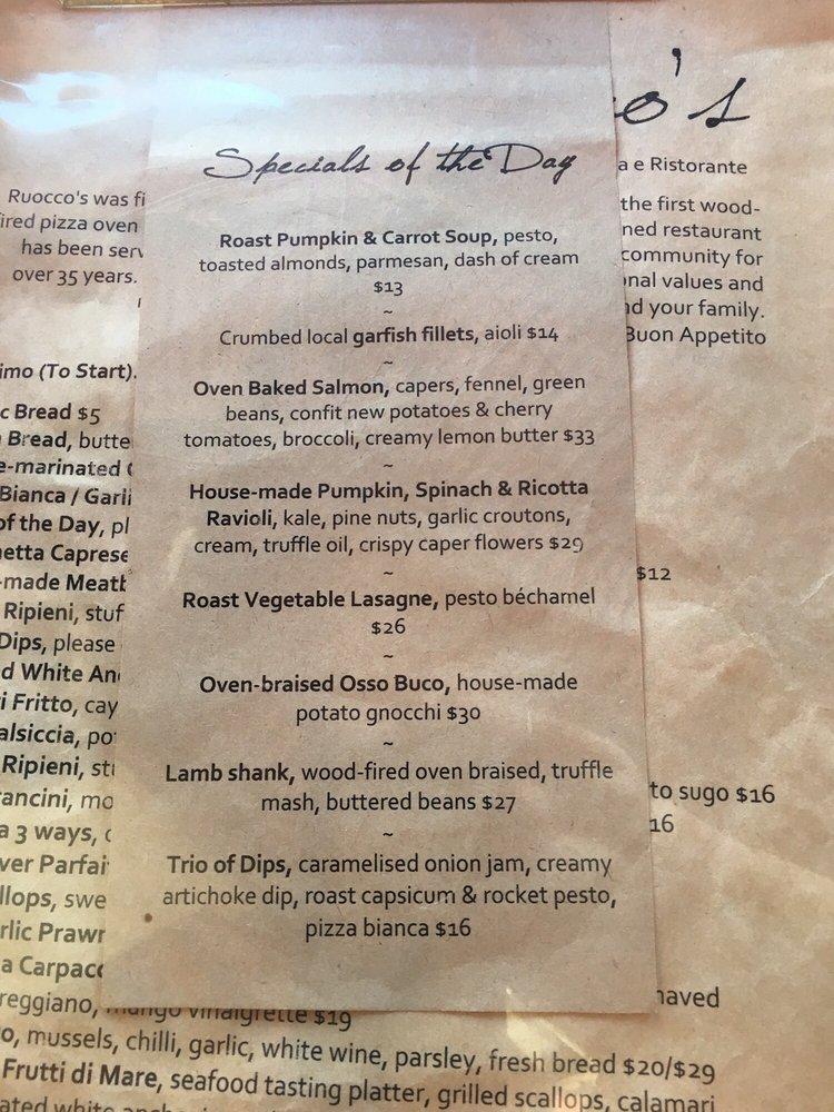 Menu at Ruocco's Pizzeria E Ristorante, South Fremantle