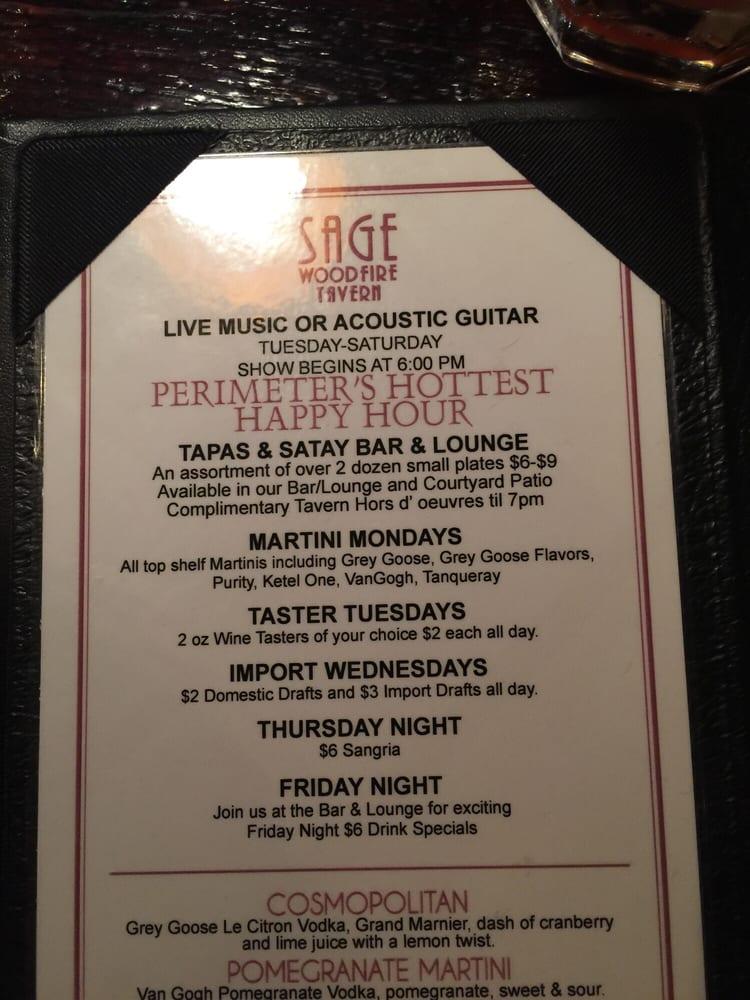 Menu at Sage Woodfire Tavern Perimeter pub & bar, Atlanta