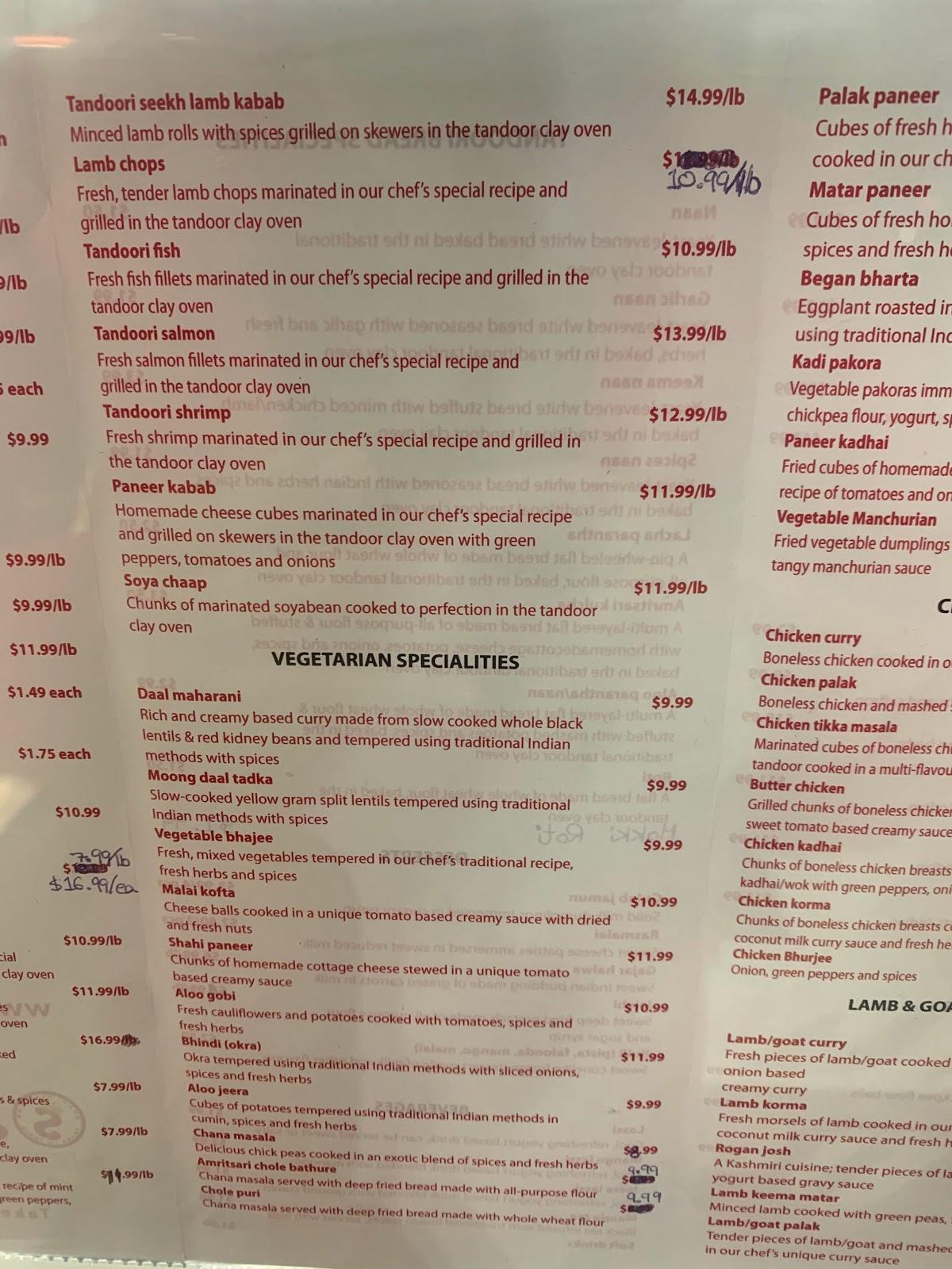 Menu at Shahi Flavours Meat & Indian Food restaurant, Calgary