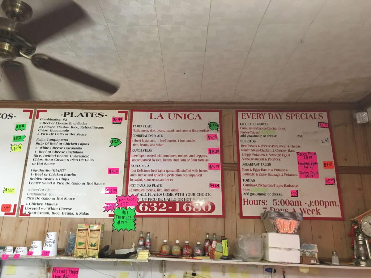 Menu At La Unica Tortilleria Restaurant Lufkin