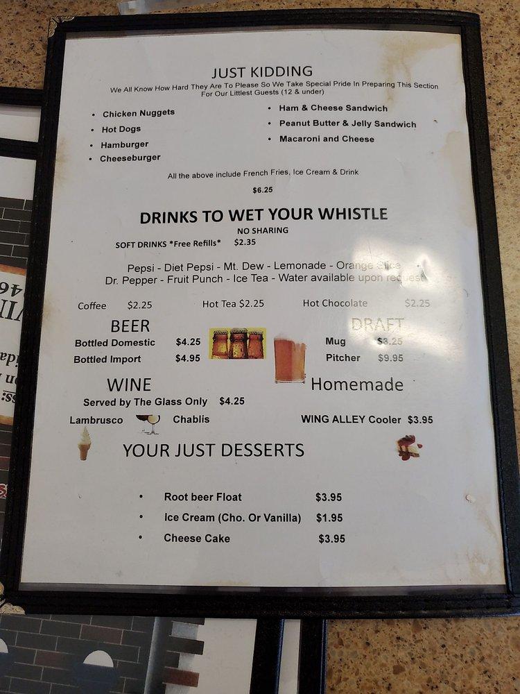 Menu at Wing Alley restaurant, Kissimmee, E Irlo Bronson Memorial Hwy
